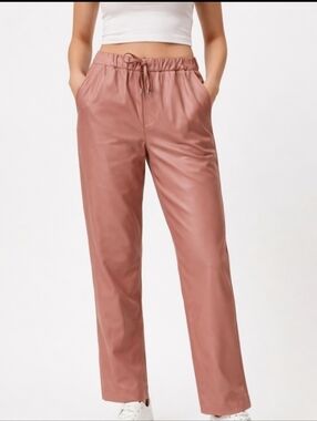 NWT Wildfang The Empower Vegan Leather Drawstring Dusty Rose Pant Sz XS
